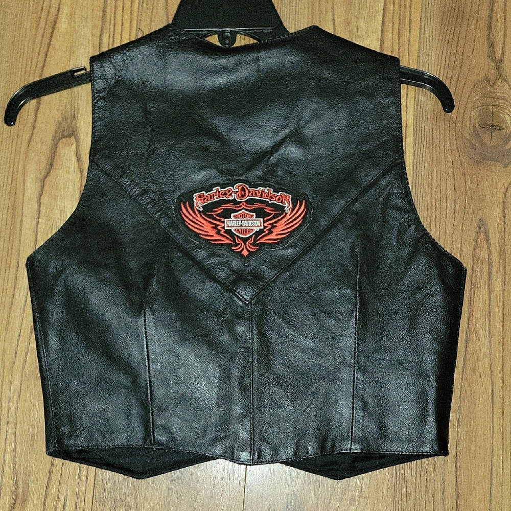 Harley-Davidson Black Leather Vest with Red Emblem